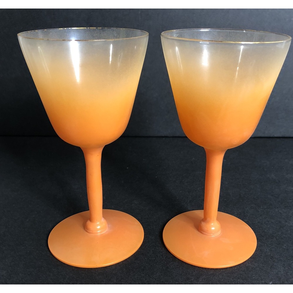 Blendo West Virgina Cocktail Liquor Glasses Dark Orange Vintage MCM Set of 2